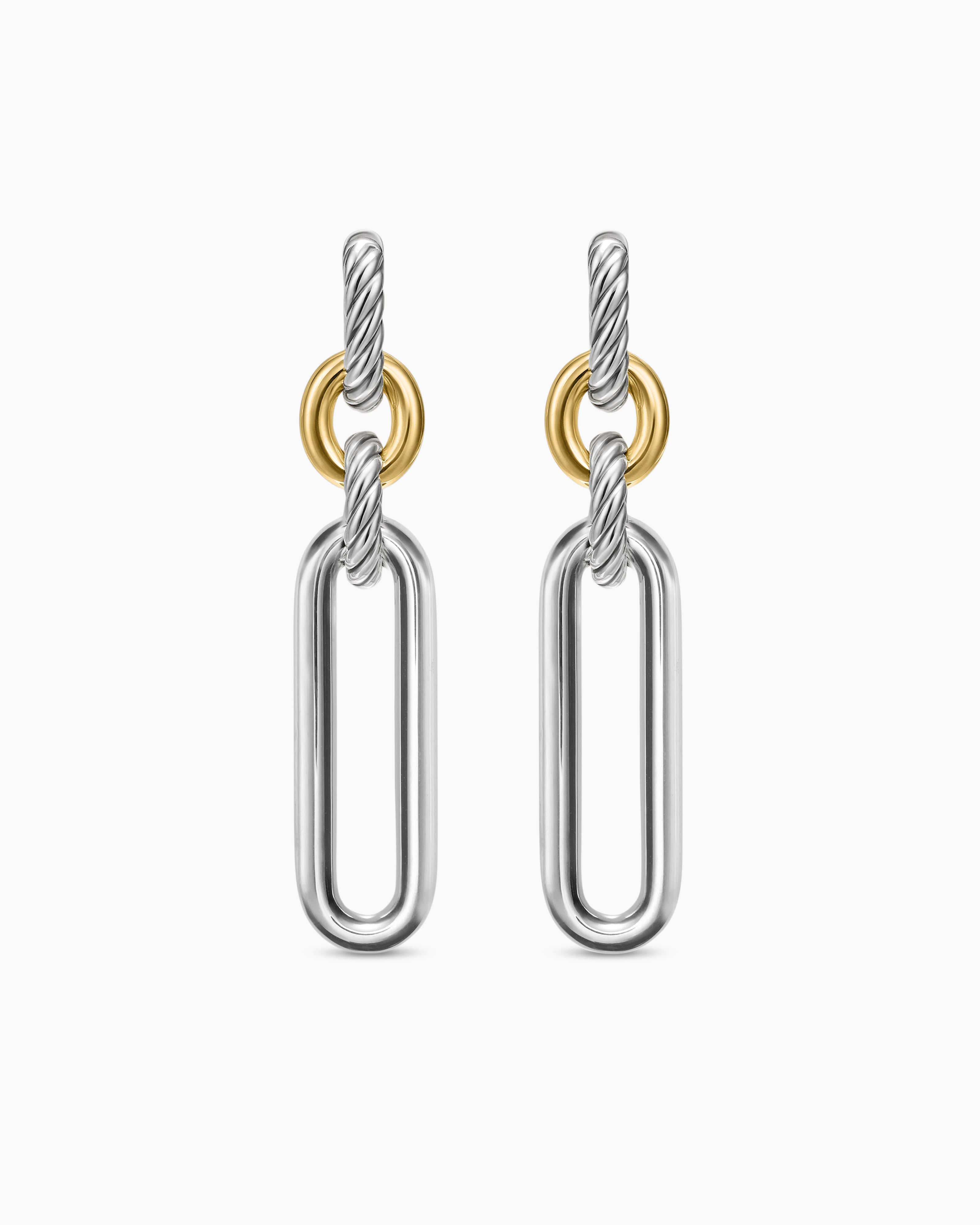 Lexington Double Link Drop Earrings Sterling Silver with 18K Yellow Gold, 53.5mm