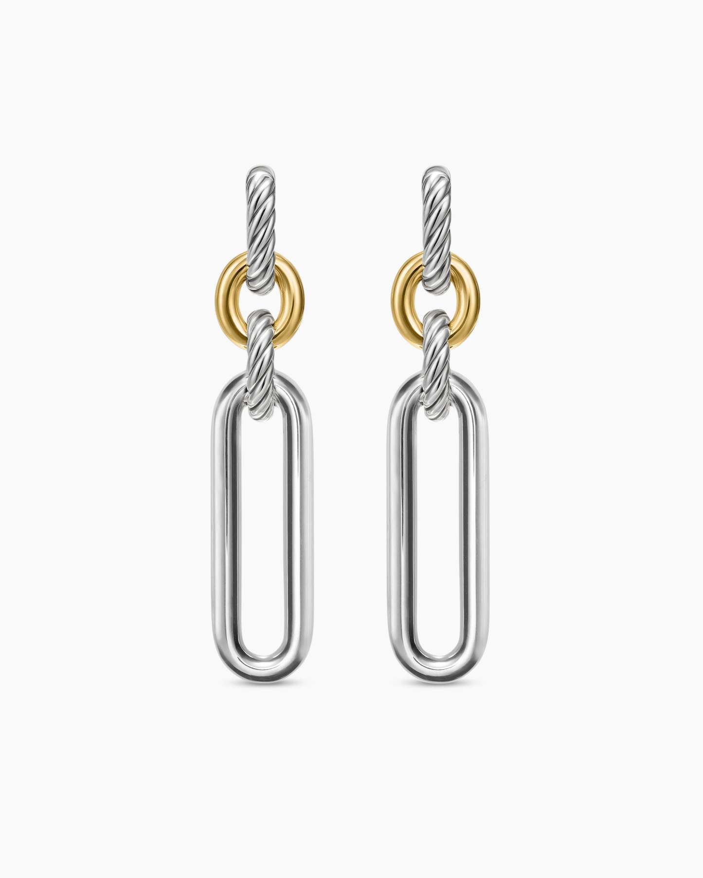 Lexington Double Link Drop Earrings Sterling Silver with 18K Yellow Gold, 53.5mm