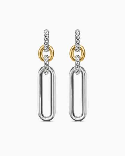 Lexington Double Link Drop Earrings Sterling Silver with 18K Yellow Gold, 53.5mm