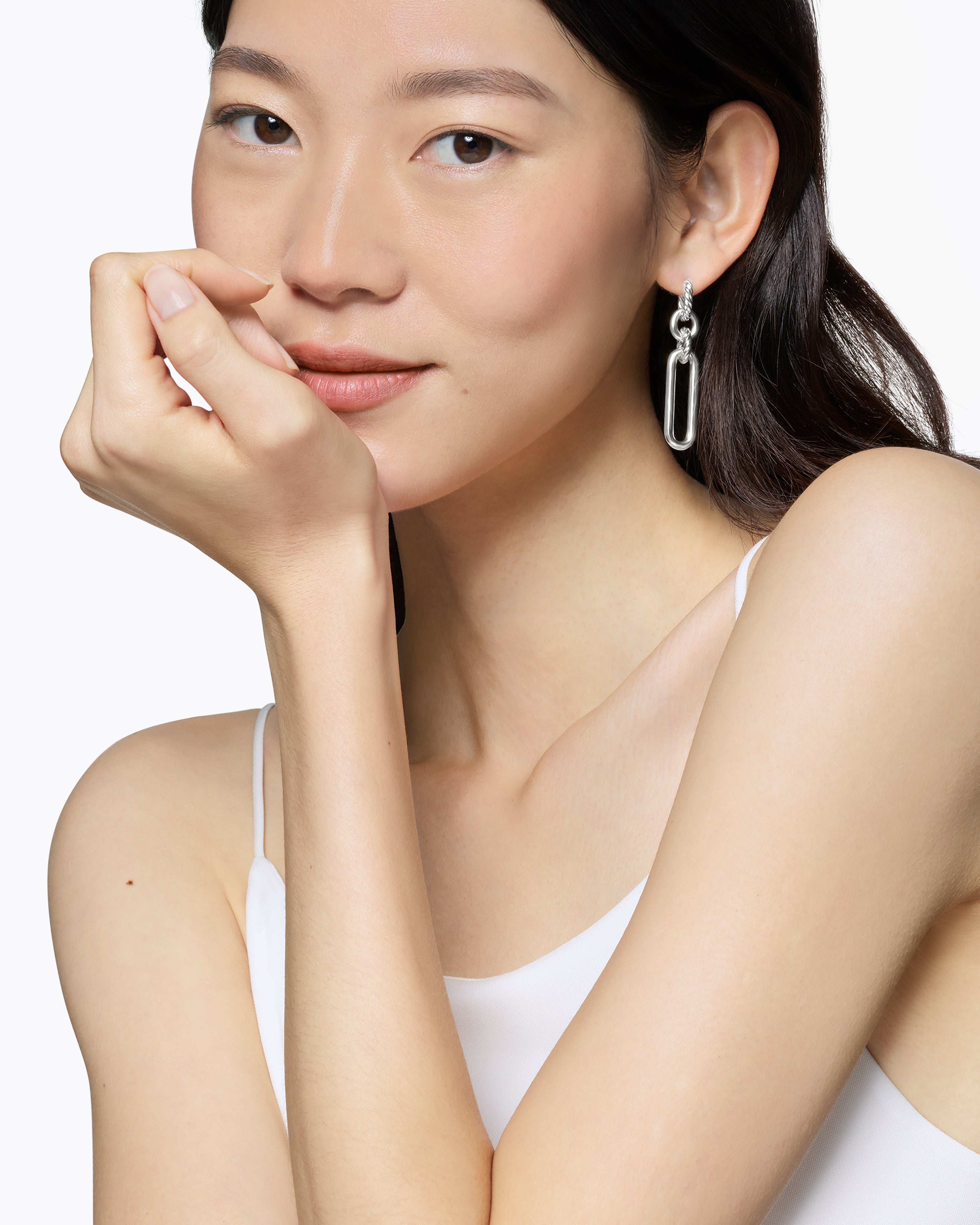 Lexington Double Link Drop Earrings Sterling Silver, 53mm