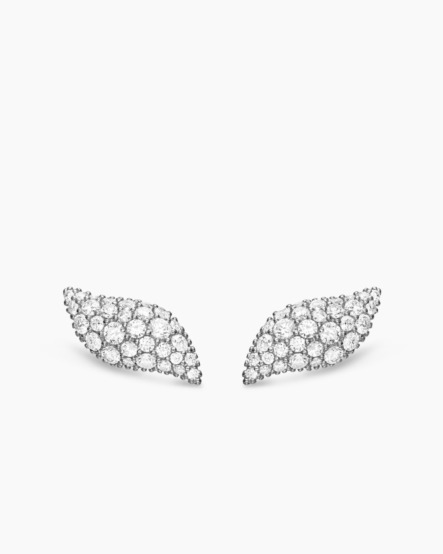 Petite Pavé Flute Stud Earrings Sterling Silver with Diamonds, 10.6mm