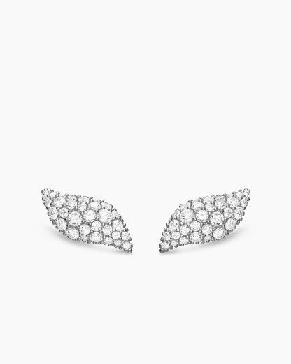 Petite Pavé Flute Stud Earrings Sterling Silver with Diamonds, 10.6mm