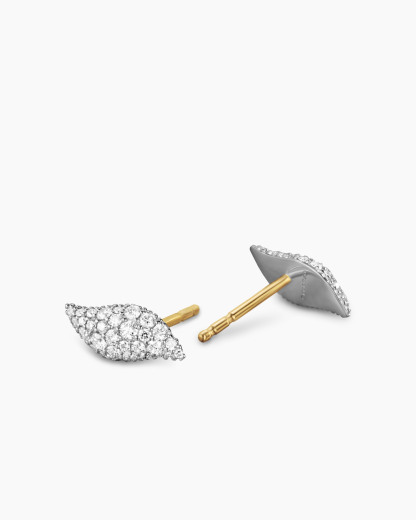 Petite Pavé Flute Stud Earrings Sterling Silver with Diamonds, 10.6mm