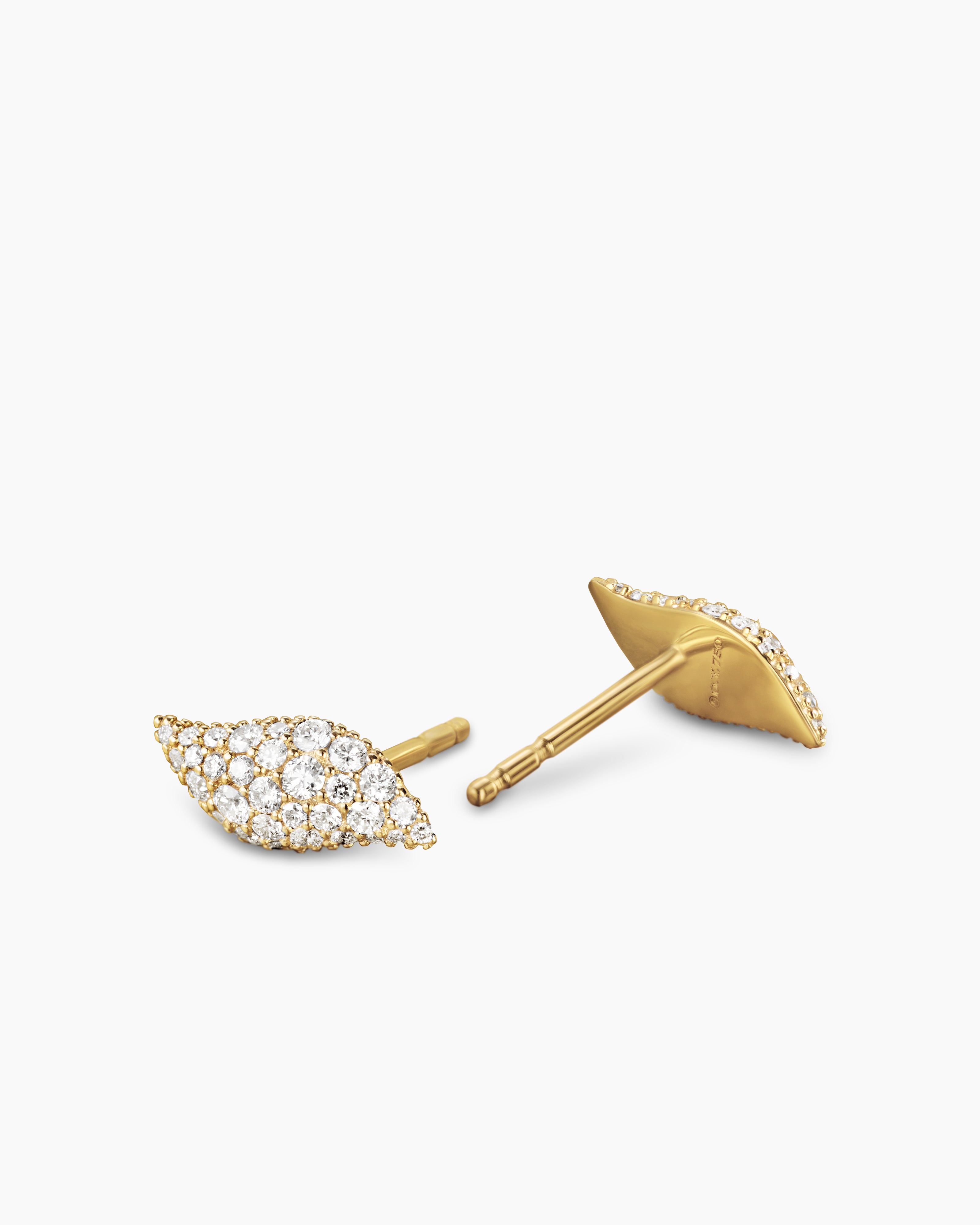Petite Pavé Flute Stud Earrings 18K Yellow Gold with Diamonds, 10.6mm