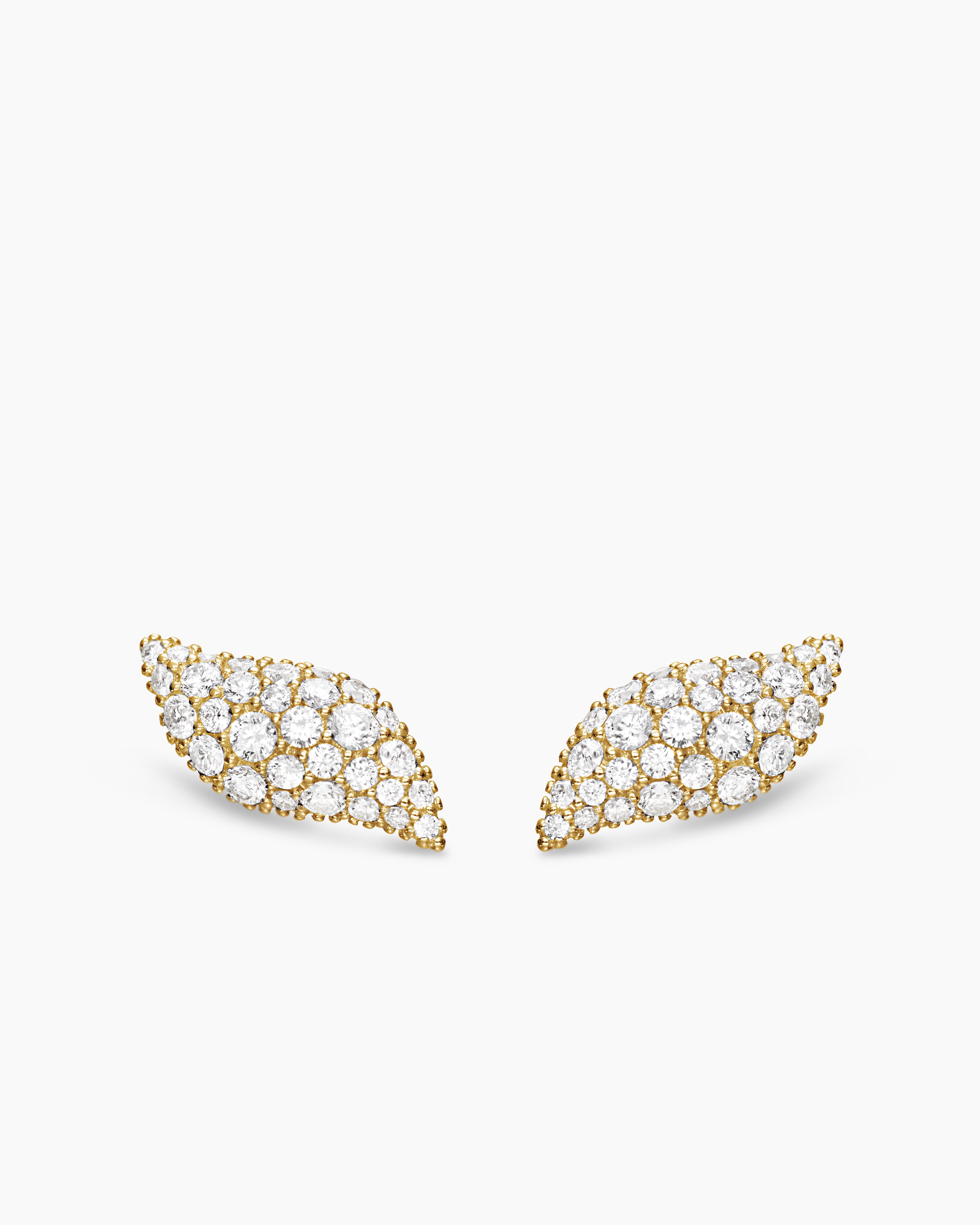 Petite Pavé Flute Stud Earrings 18K Yellow Gold with Diamonds, 10.6mm