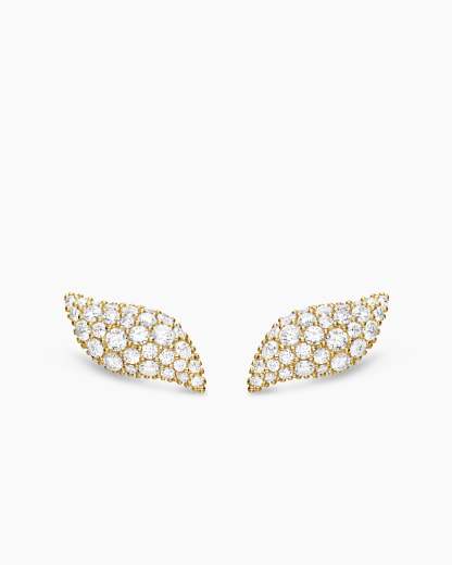 Petite Pavé Flute Stud Earrings 18K Yellow Gold with Diamonds, 10.6mm