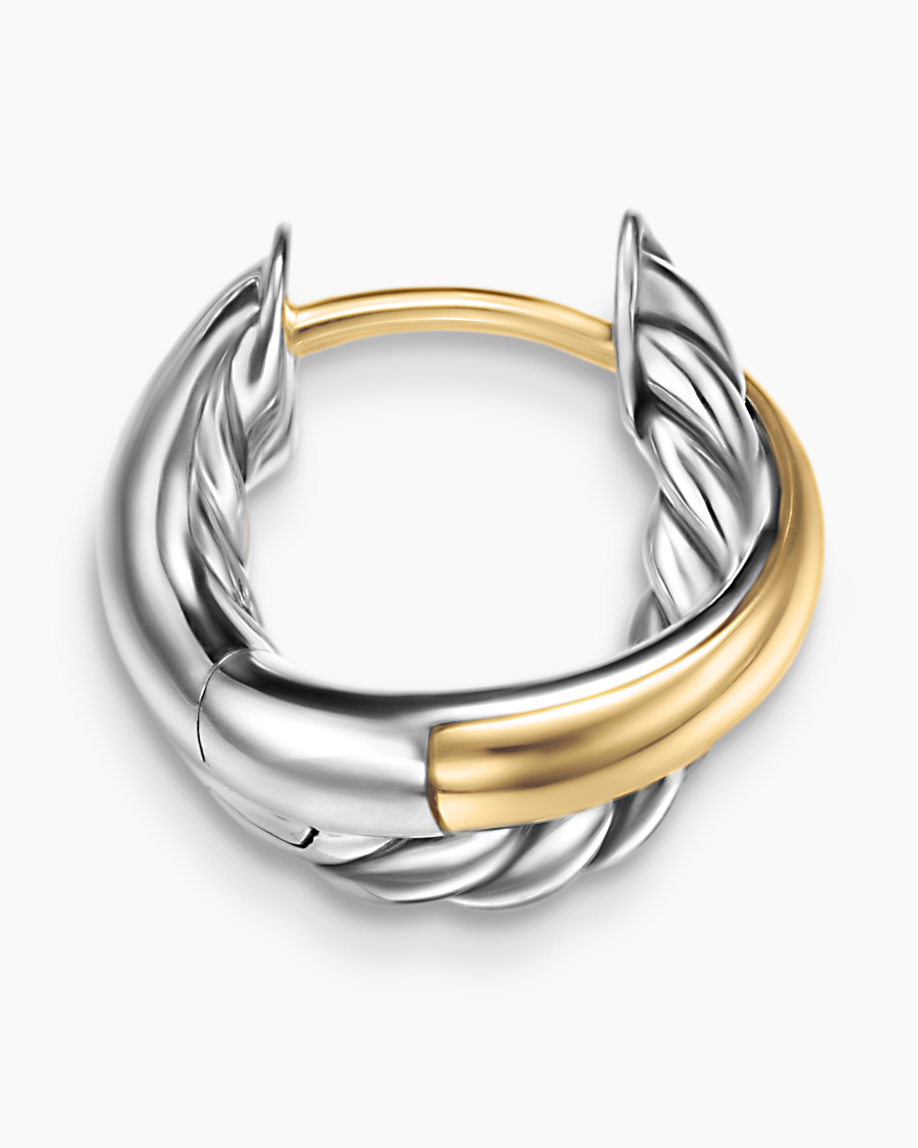 Crossover Huggie Hoop Earrings Sterling Silver with 18K Yellow Gold, 22mm