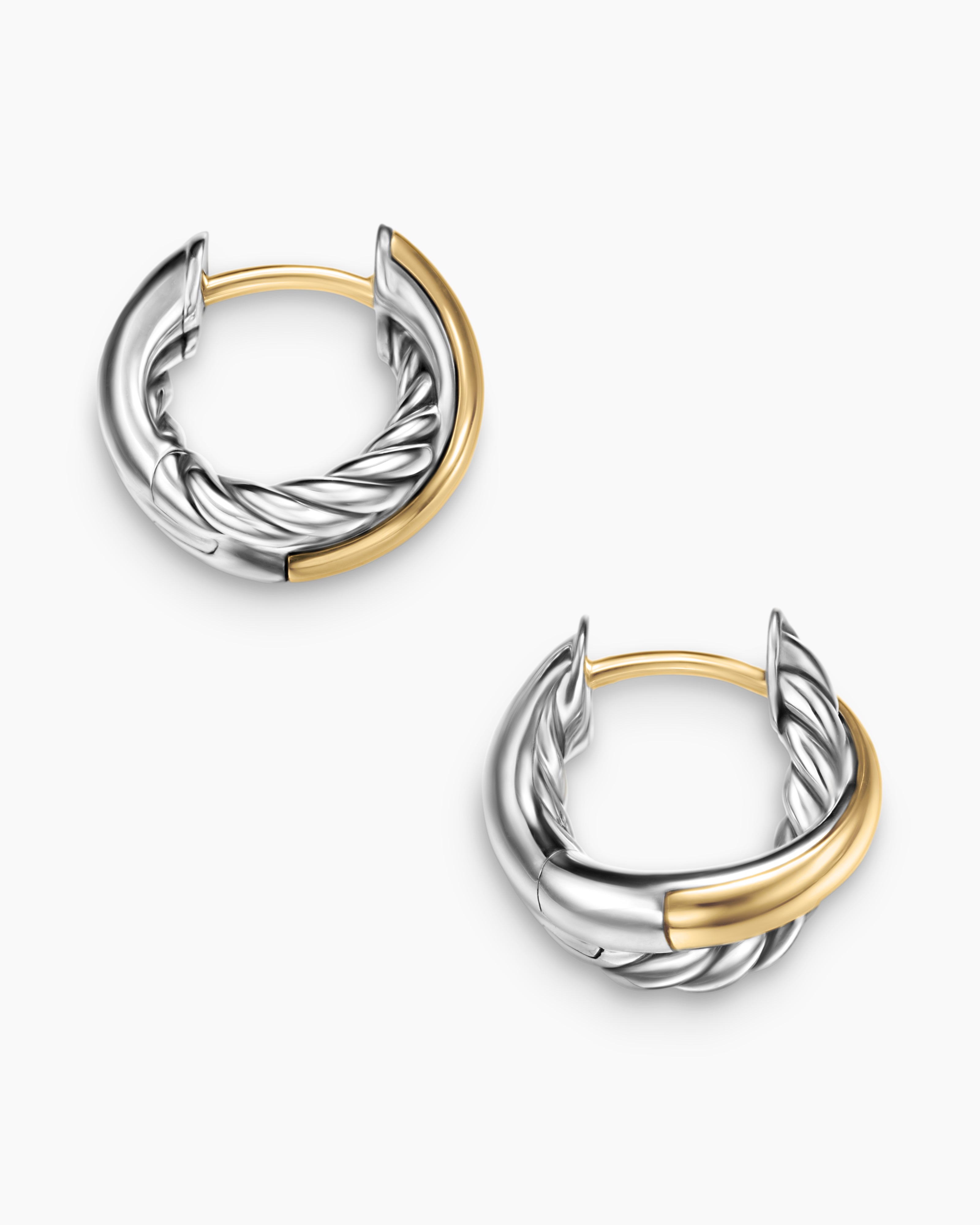 Crossover Huggie Hoop Earrings Sterling Silver with 18K Yellow Gold, 22mm