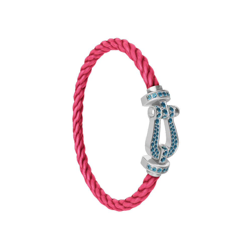 FORCE 10 BRACELET LARGE MODEL 18K WHITE GOLD BLUE TOPAZ PAVED