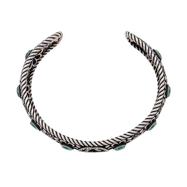 Crystal Floral Interlocking GG Cuff Bracelet (SHF-18496)