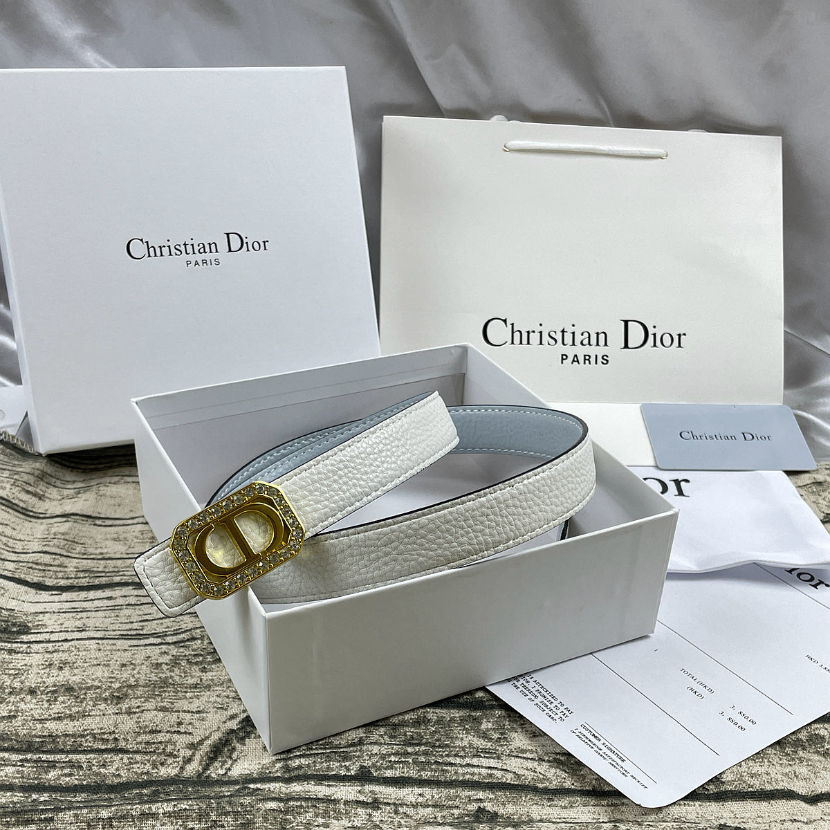 6 Colors luxury rhinestone lychee pattern double-sided belt