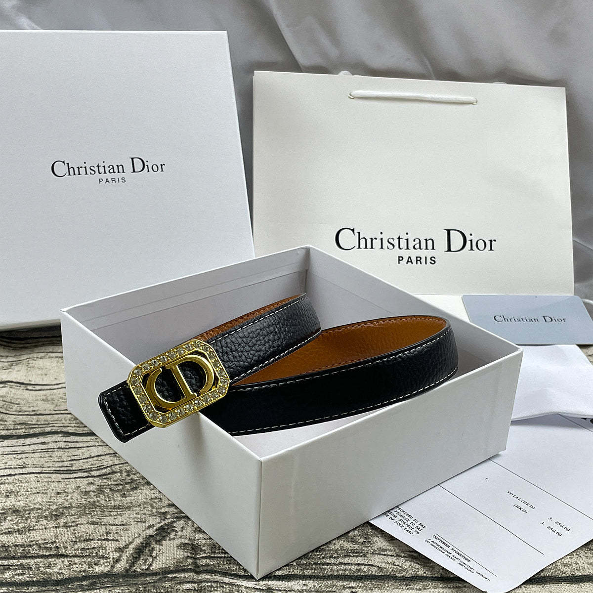 6 Colors luxury rhinestone lychee pattern double-sided belt