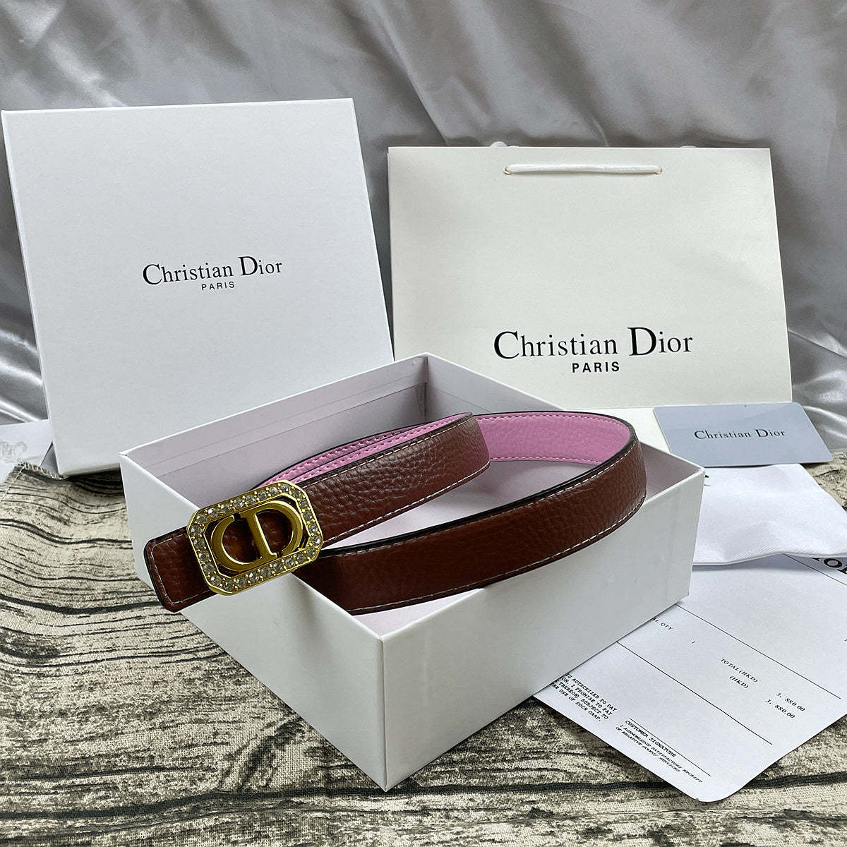 6 Colors luxury rhinestone lychee pattern double-sided belt