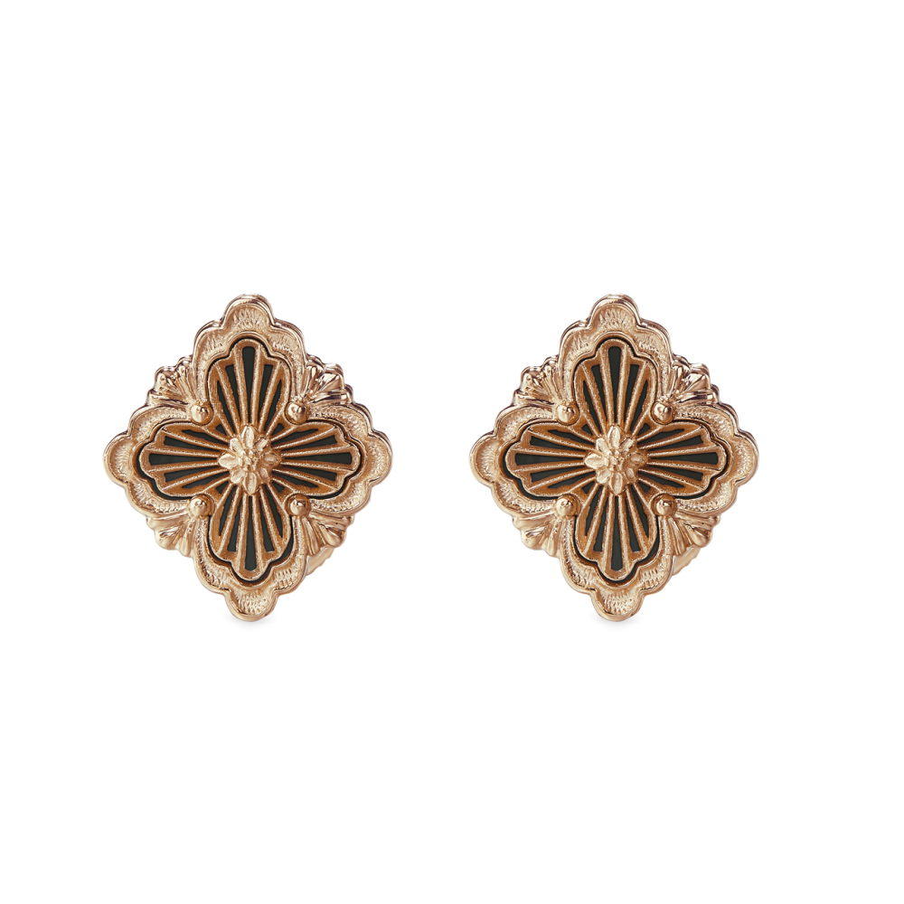 OPERA TULLE PINK GOLD BUTTON EARRINGS WITH ONYX