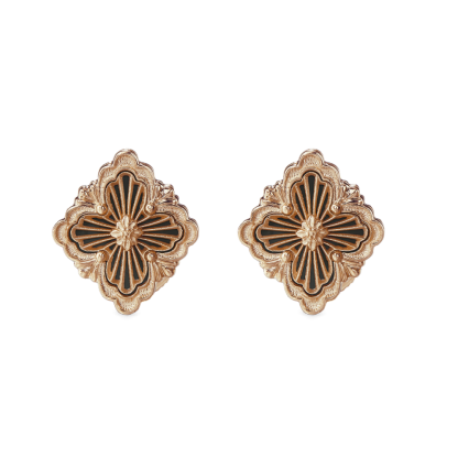 OPERA TULLE PINK GOLD BUTTON EARRINGS WITH ONYX