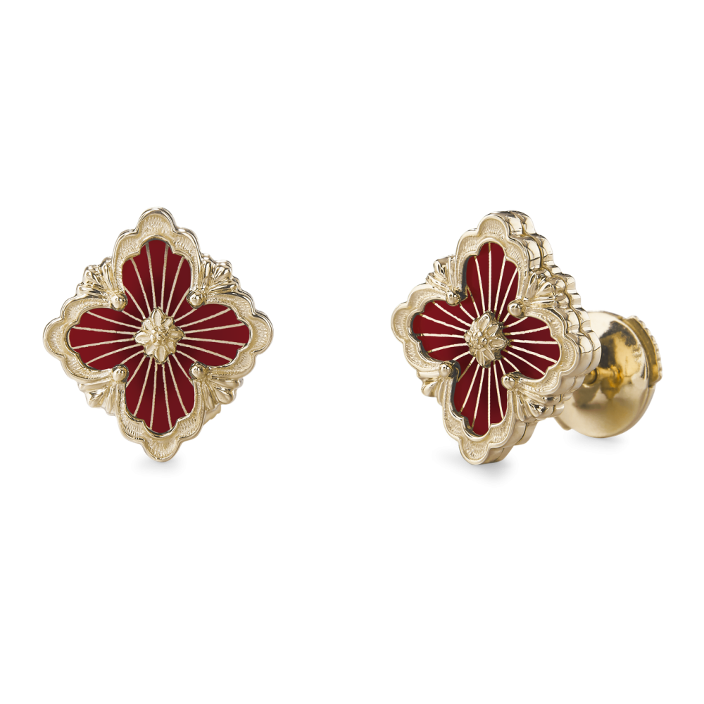 OPERA TULLE YELLOW GOLD BUTTON EARRINGS WITH LOGO