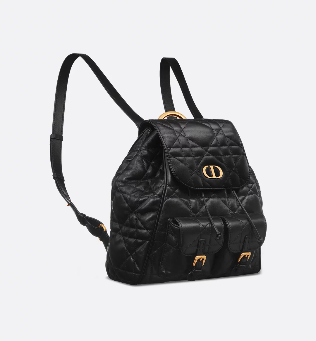 Medium Dior Caro Backpack Black Macrocannage Lambskin