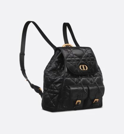 Medium Dior Caro Backpack Black Macrocannage Lambskin
