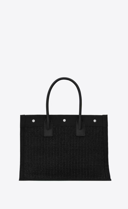 RIVE GAUCHE SMALL TOTE BAG IN RAFFIA AND LEATHER