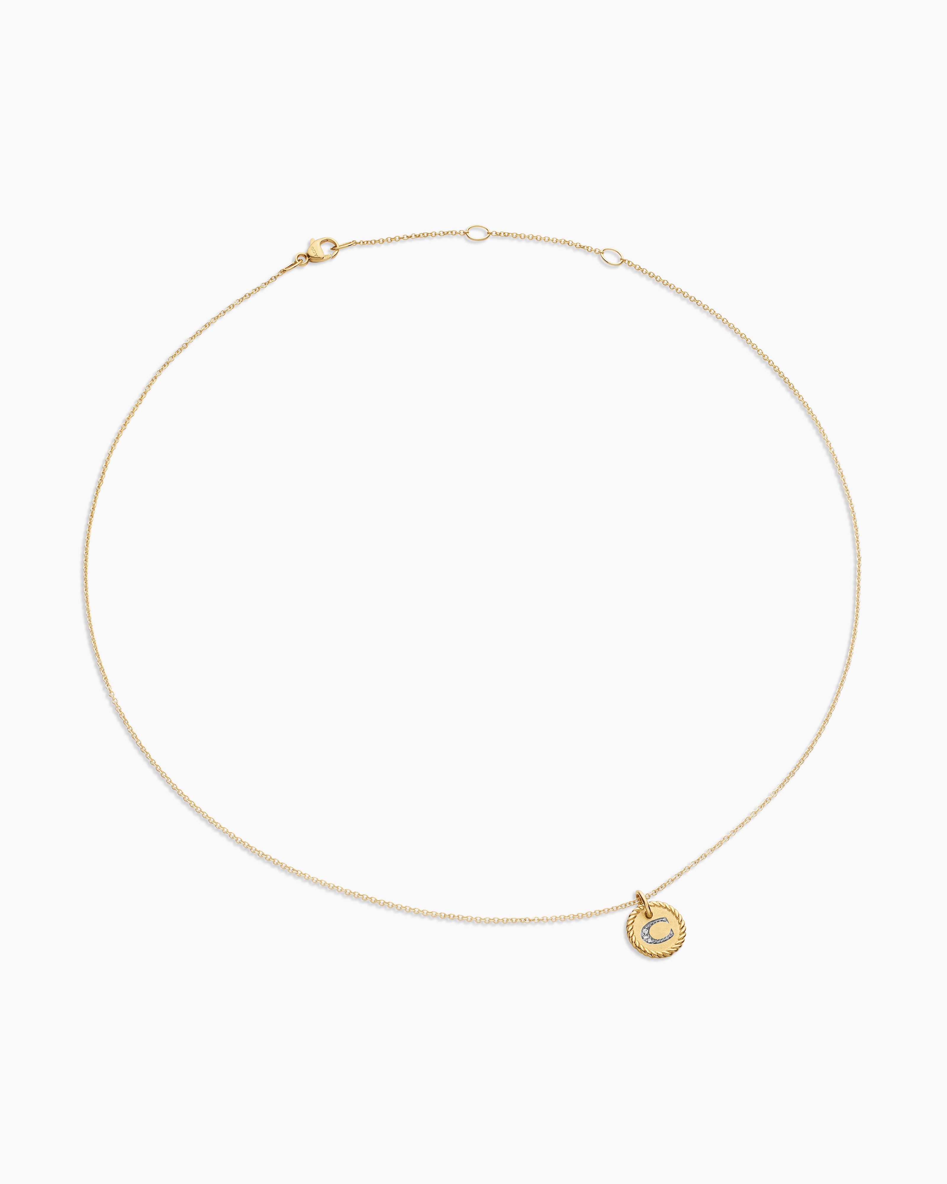 Initial Charm Necklace 18K Yellow Gold with Diamond C