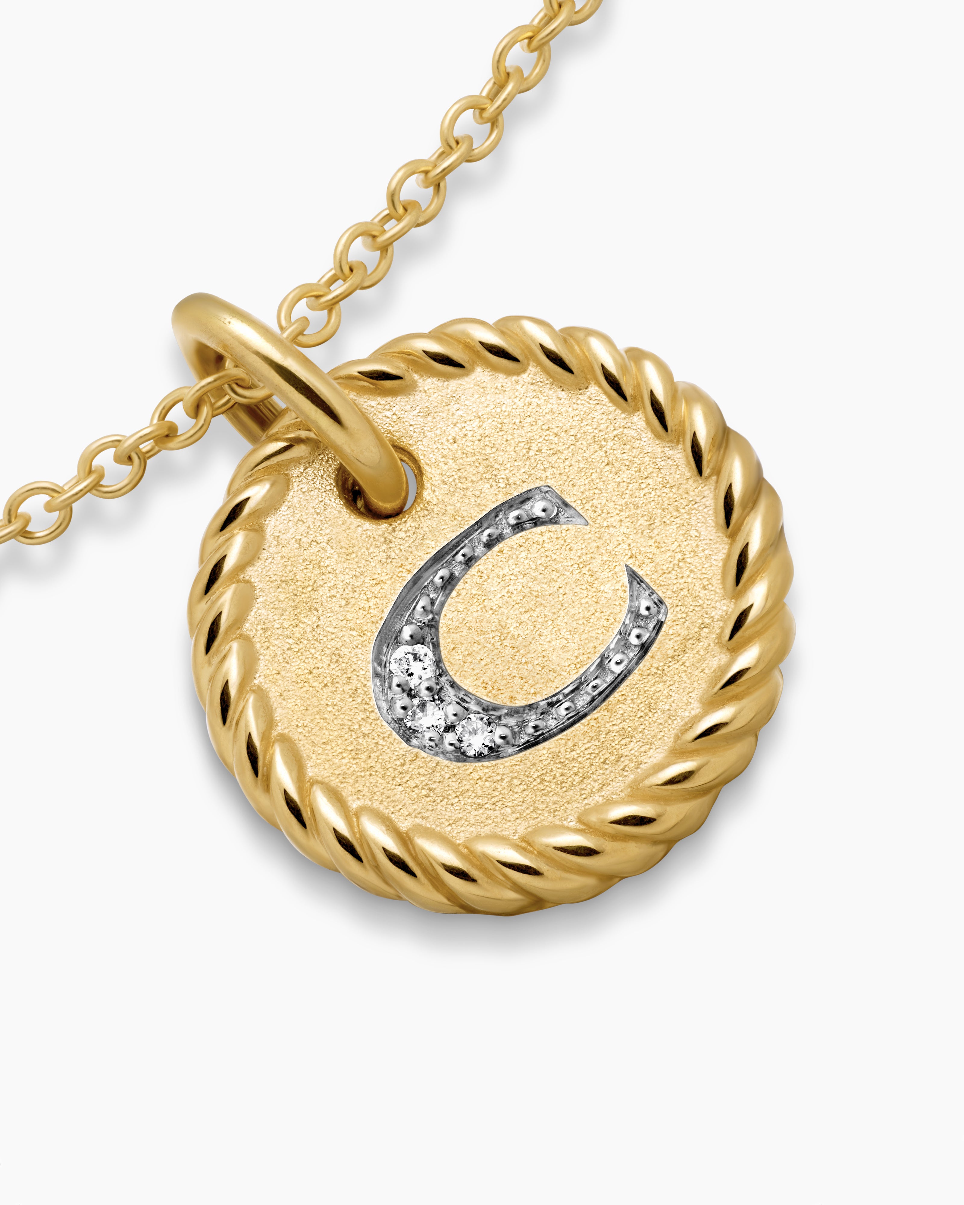 Initial Charm Necklace 18K Yellow Gold with Diamond C