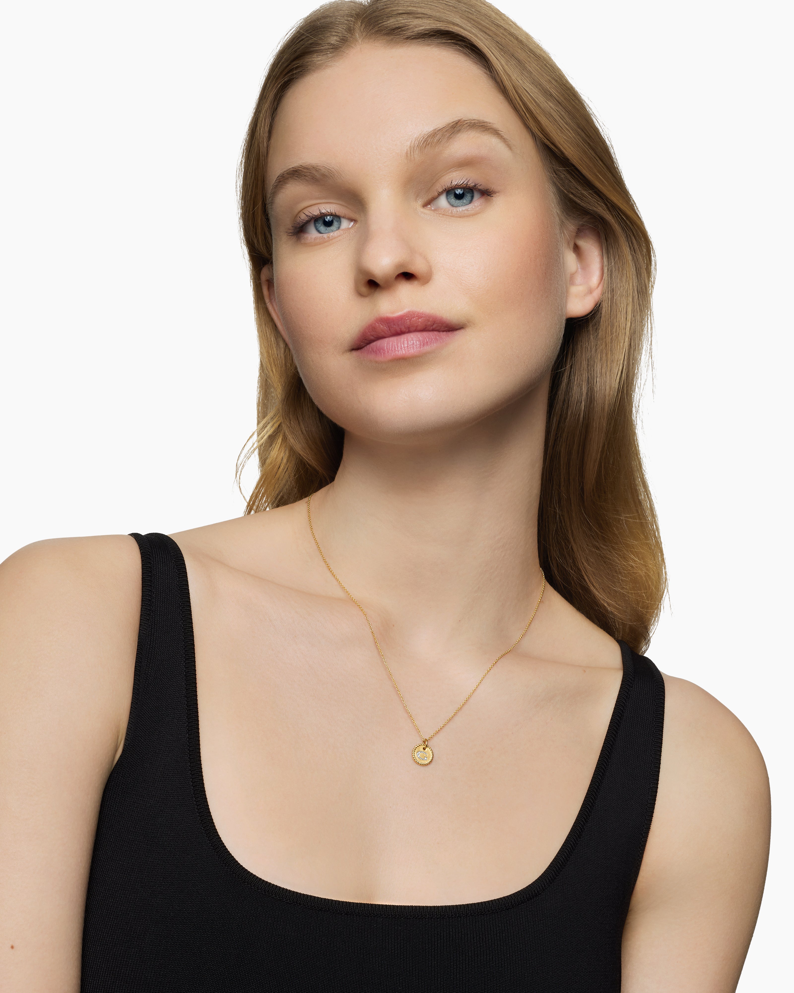 Initial Charm Necklace 18K Yellow Gold with Diamond G
