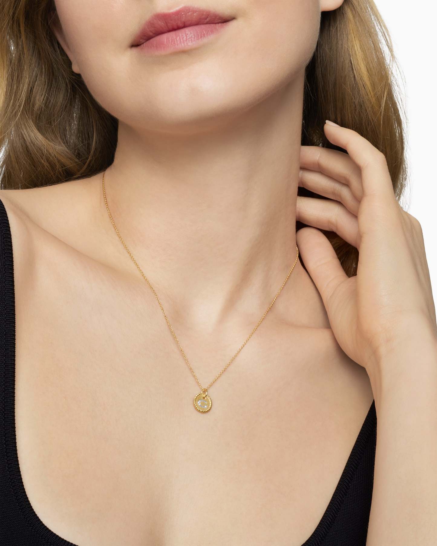 Initial Charm Necklace 18K Yellow Gold with Diamond G