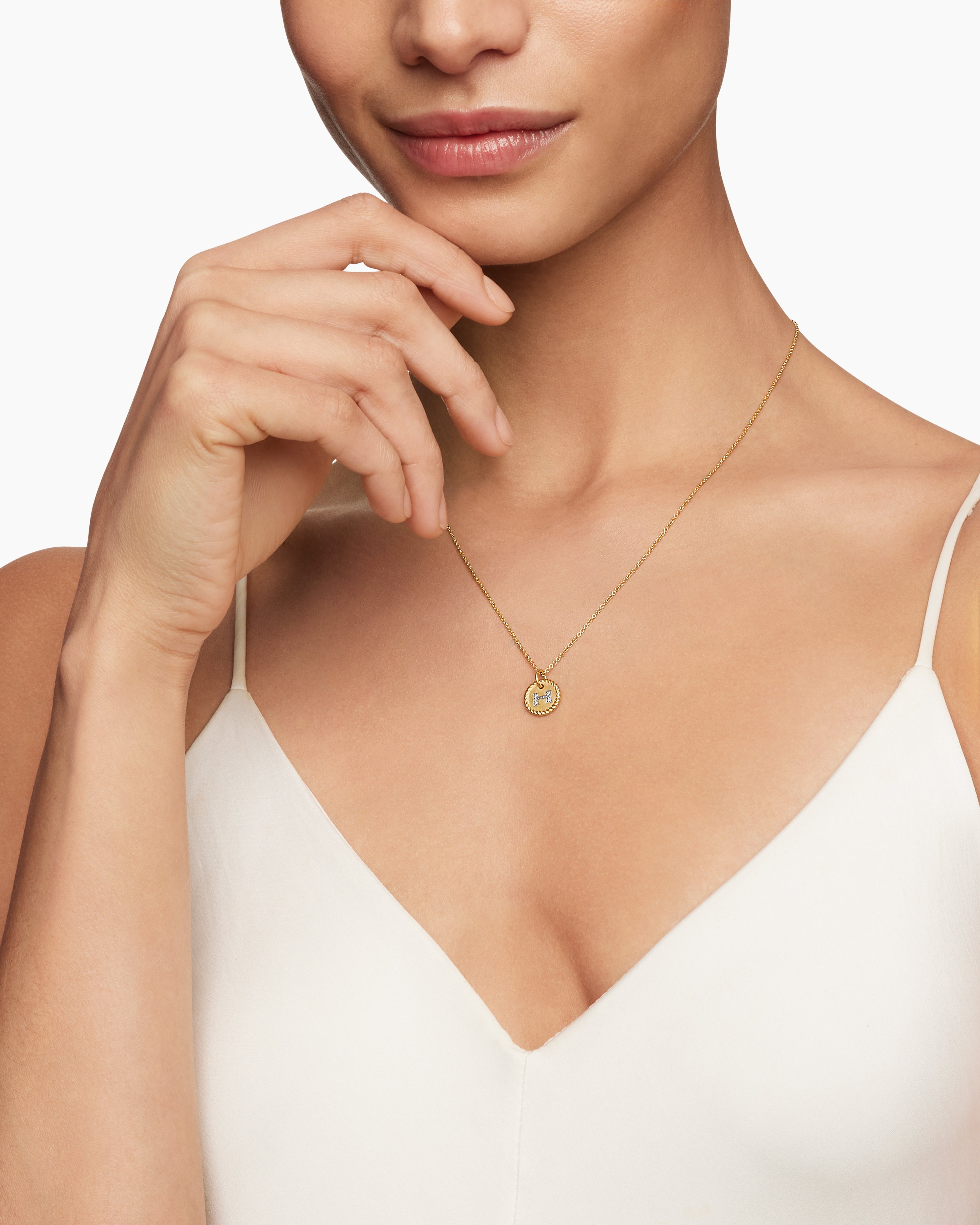 Initial Charm Necklace 18K Yellow Gold with Diamond H