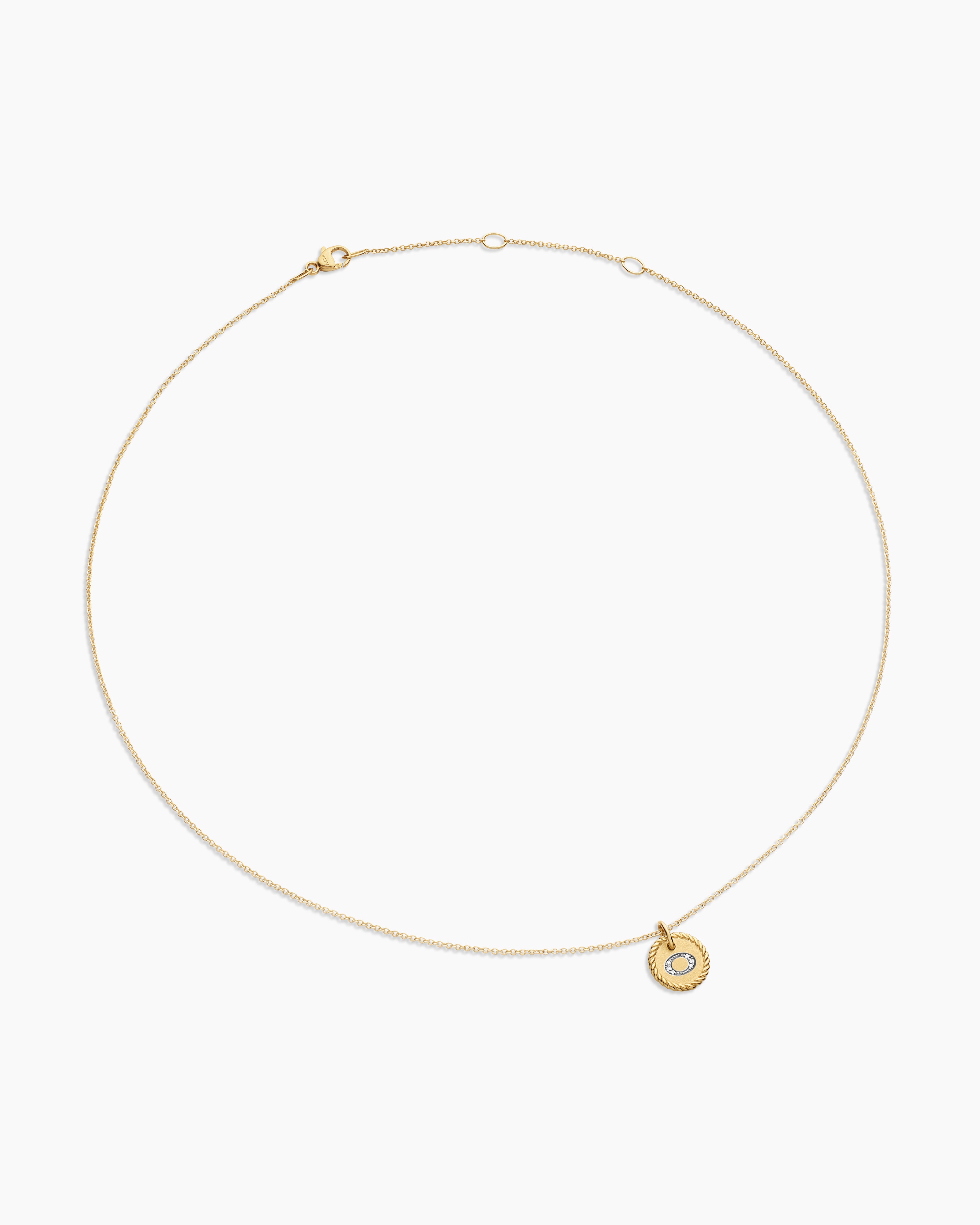 Initial Charm Necklace 18K Yellow Gold with Diamond O