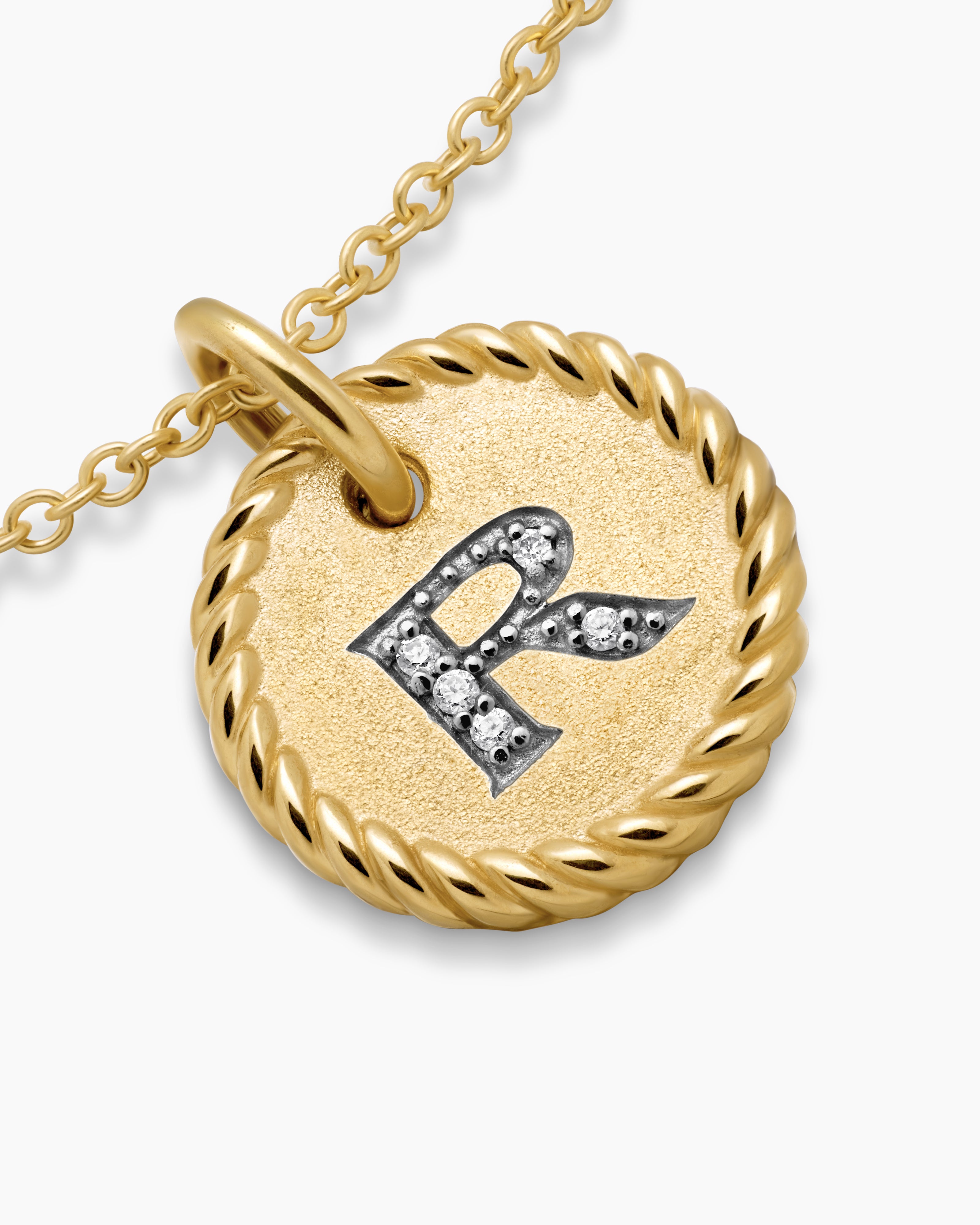 Initial Charm Necklace 18K Yellow Gold with Diamond R