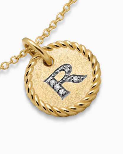 Initial Charm Necklace 18K Yellow Gold with Diamond R