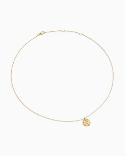 Initial Charm Necklace 18K Yellow Gold with Diamond T