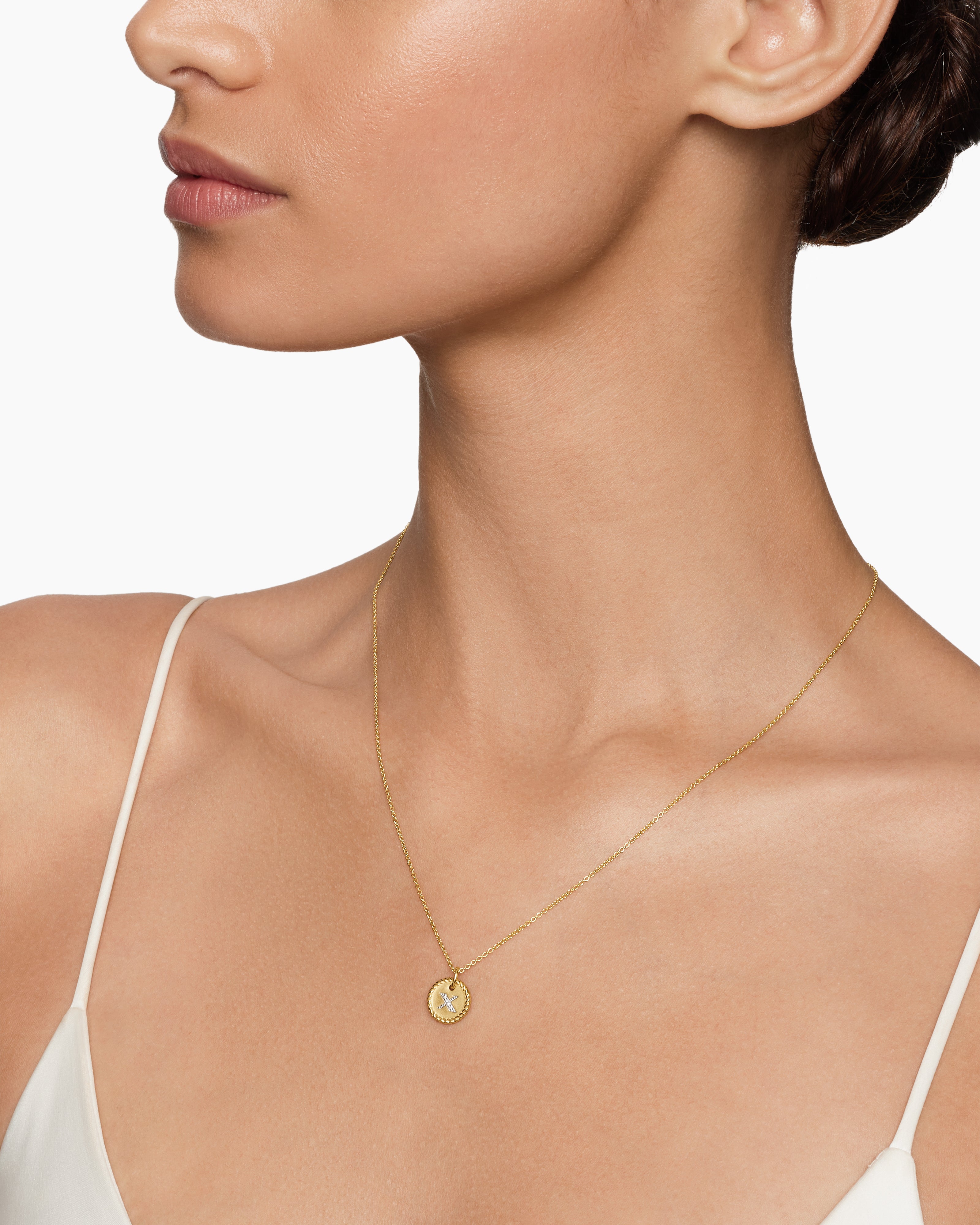 Initial Charm Necklace 18K Yellow Gold with Diamond X