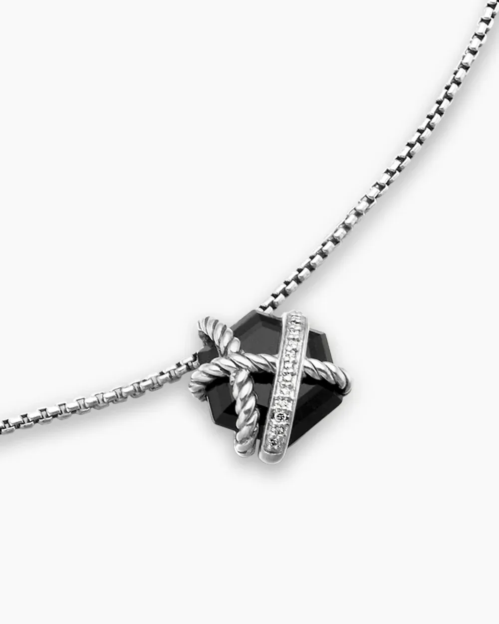 Cable Wrap Necklace Sterling Silver with Black Onyx and Diamonds, 12.5mm