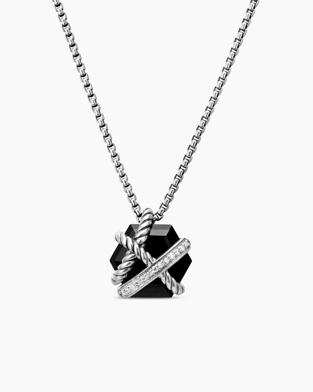 Cable Wrap Necklace Sterling Silver with Black Onyx and Diamonds, 12.5mm