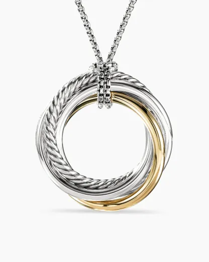Crossover Pendant Necklace Sterling Silver with 14K Yellow Gold, 37mm
