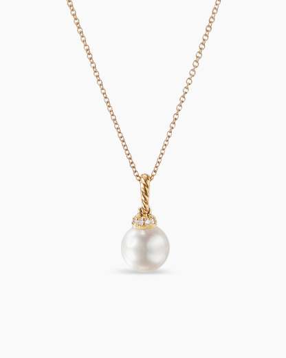 Solari Pendant Necklace 18K Yellow Gold with Pearl and Diamonds, 8mm