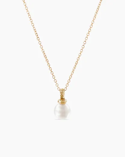 Petite Solari Pendant Necklace 18K White Gold with Pearl and Diamonds, 11.5mm