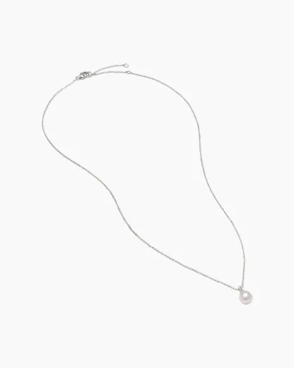 Petite Solari Pendant Necklace 18K White Gold with Pearl and Diamonds, 11.5mm