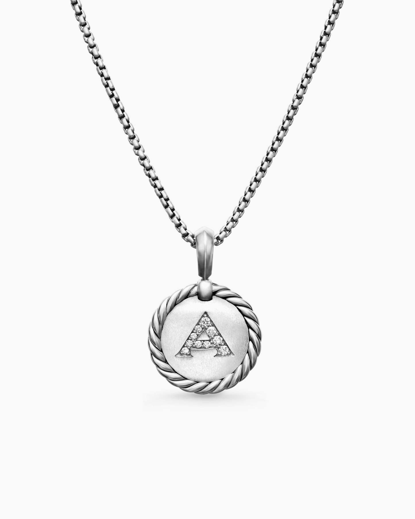Initial Charm Necklace Sterling Silver with Diamond A