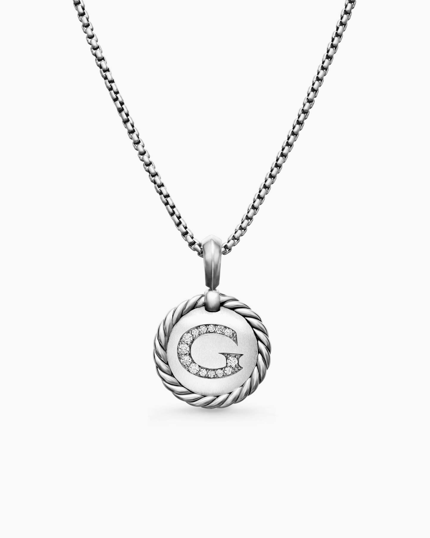 Initial Charm Necklace Sterling Silver with Diamond G