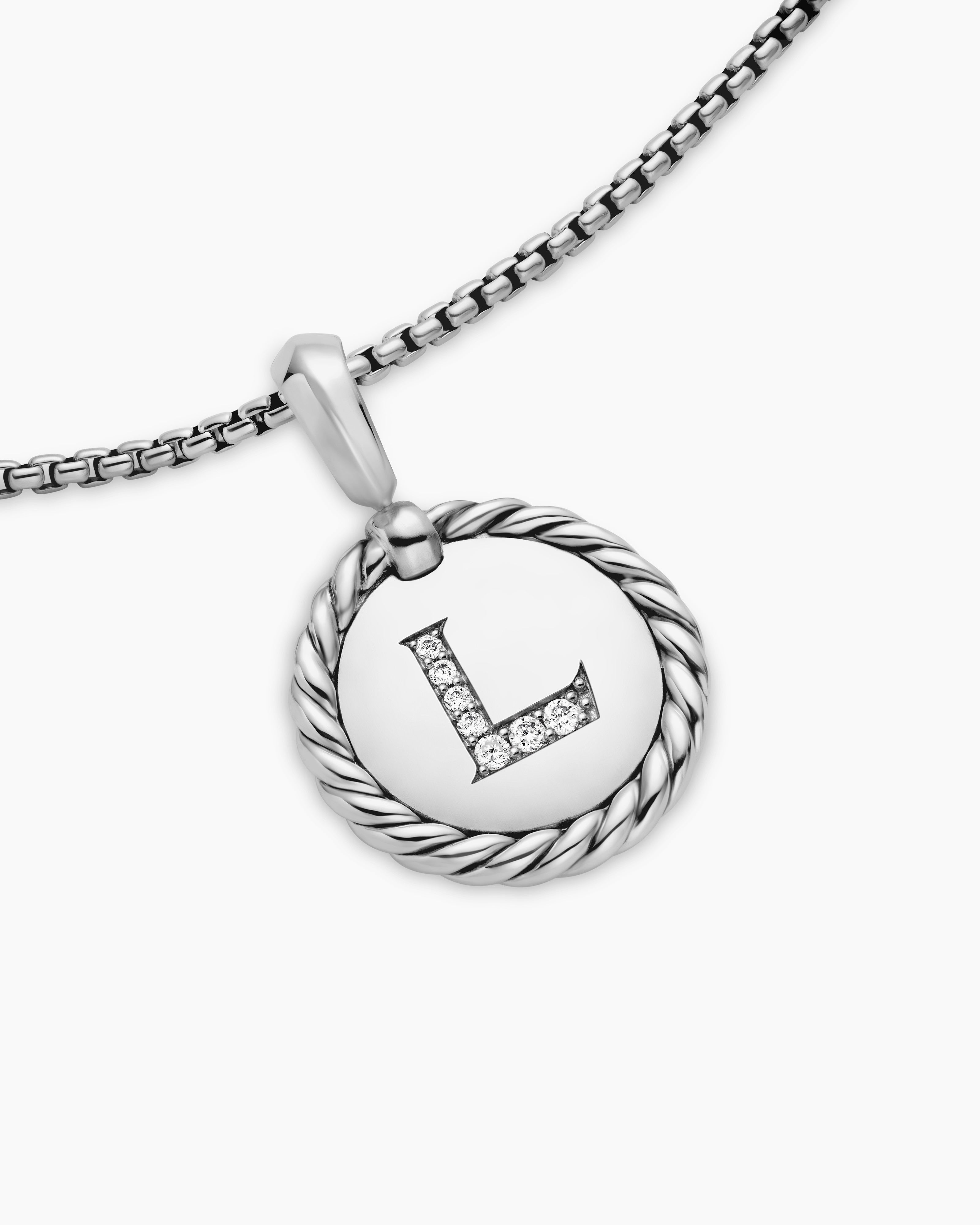 Initial Charm Necklace Sterling Silver with Diamond L