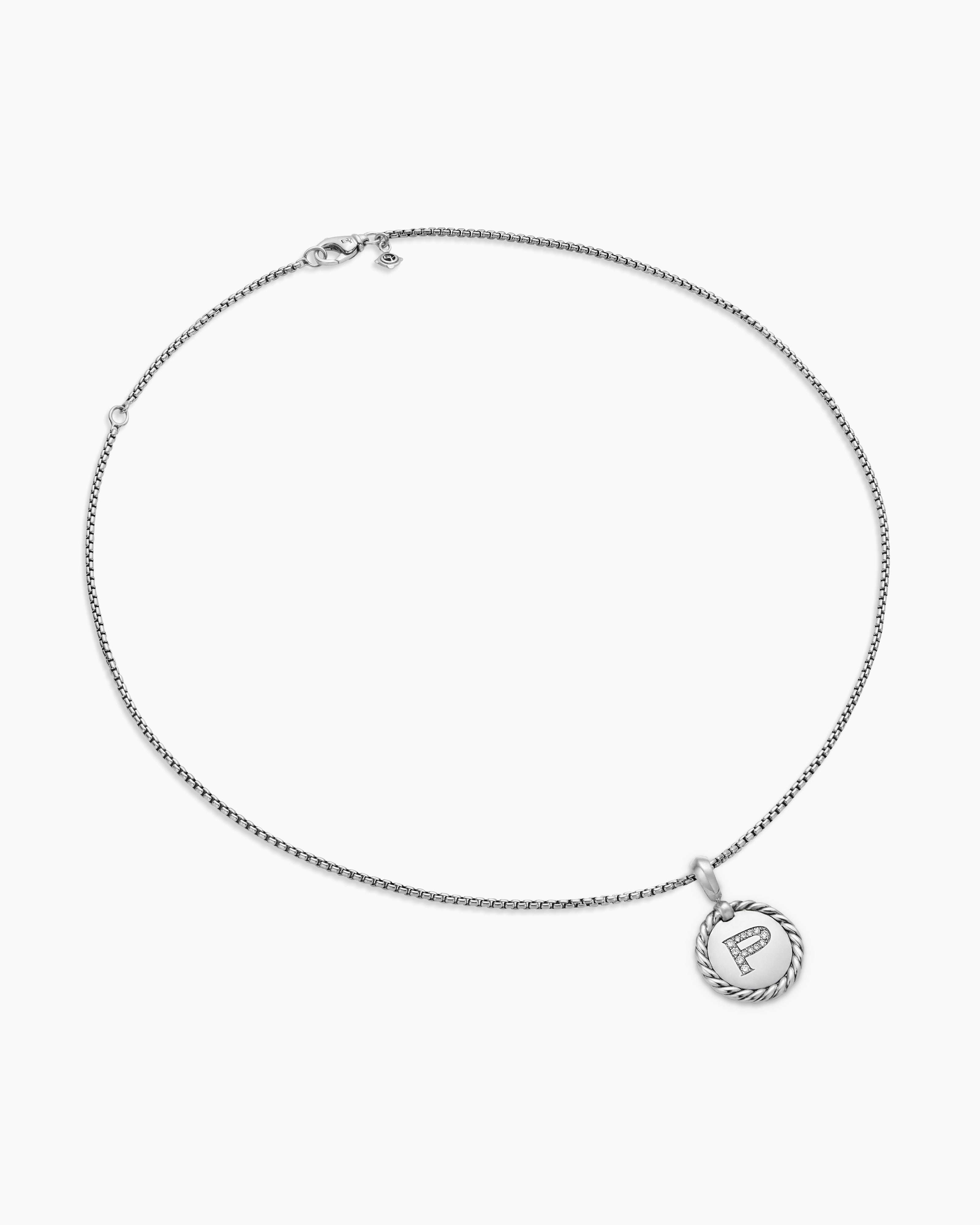 Initial Charm Necklace Sterling Silver with Diamond P