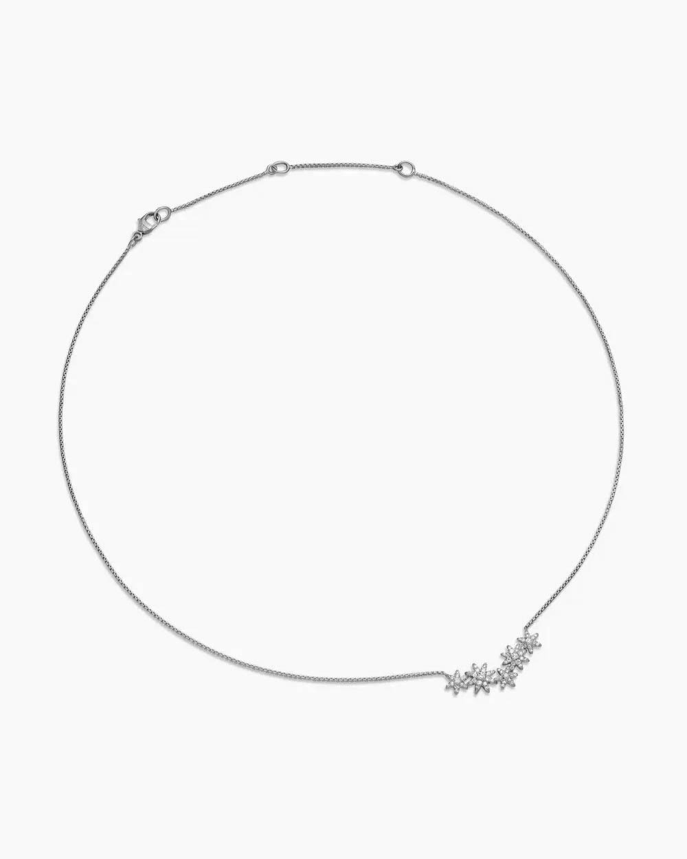 Starburst Cluster Station Necklace Sterling Silver with Diamonds