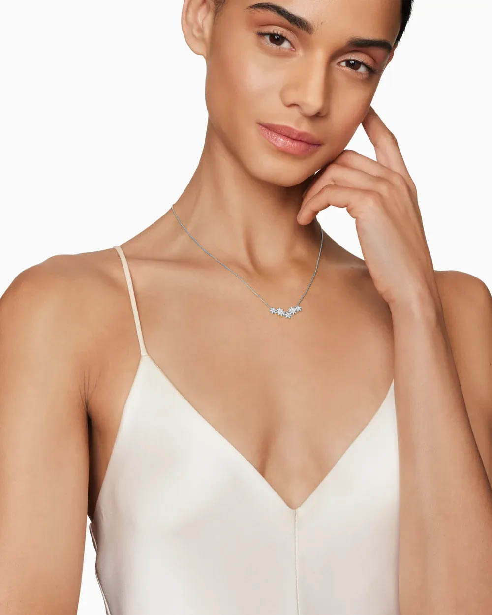 Starburst Cluster Station Necklace Sterling Silver with Diamonds