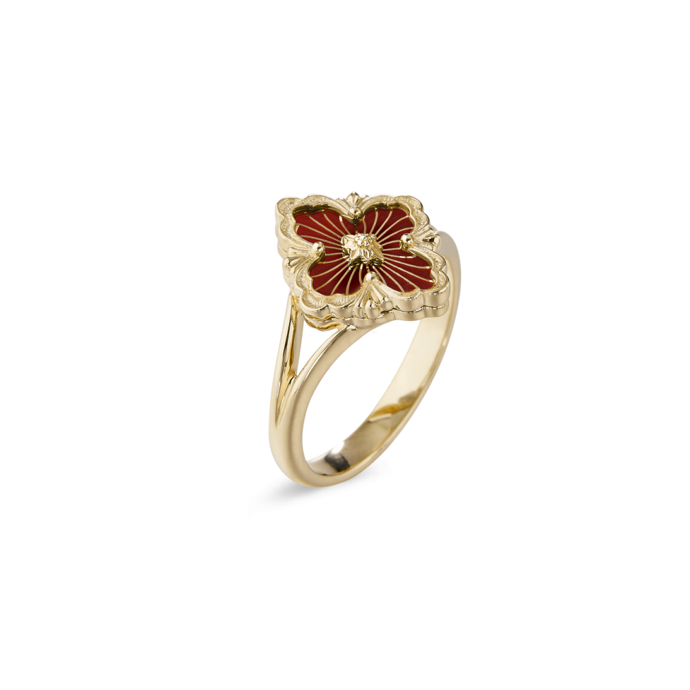 OPERA TULLE GOLD RING WITH RED ENAMEL BACKGROUND AND RADIAL TULLE