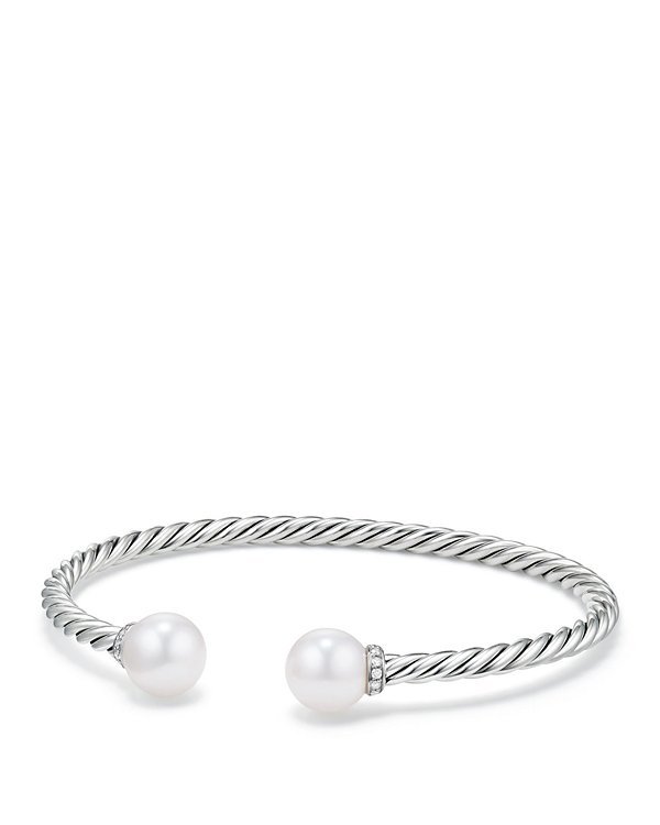 Solari Cablespira® Bracelet 18K Yellow Gold with Pearls and Diamonds, 3mm