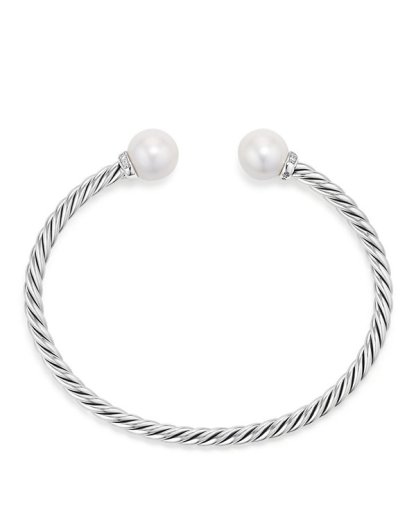 Solari Cablespira® Bracelet 18K Yellow Gold with Pearls and Diamonds, 3mm
