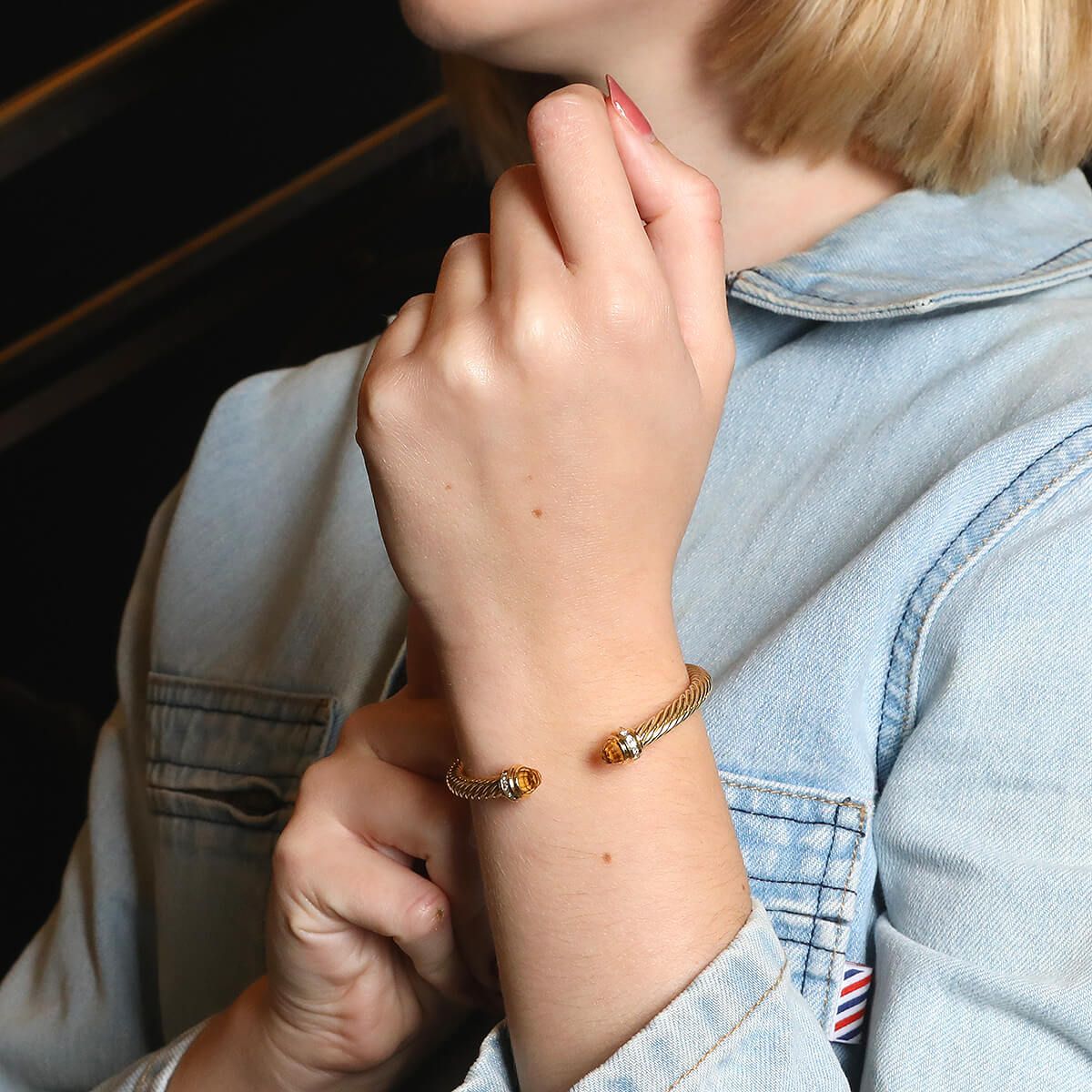 Classic Cablespira® Bracelet 18K Yellow Gold with Half Diamonds, 7mm
