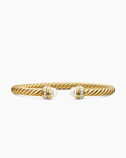 Classic Cablespira® Bracelet 18K Yellow Gold with Pearls and Diamonds, 5mm